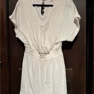 White Textured Short Sleeve romper